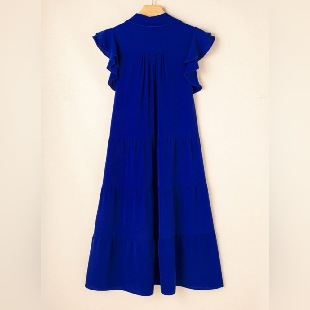Cobalt Blue Tiered Midi Dress - Picture 3 of 6